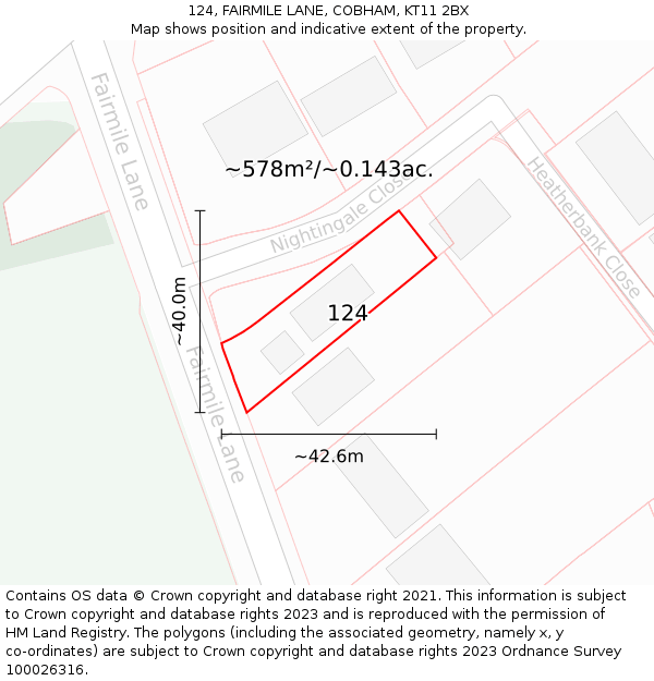 124, FAIRMILE LANE, COBHAM, KT11 2BX: Plot and title map