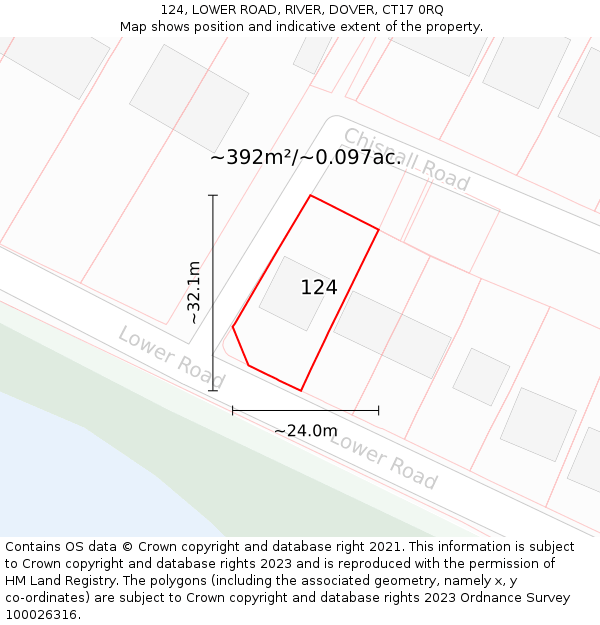 124, LOWER ROAD, RIVER, DOVER, CT17 0RQ: Plot and title map