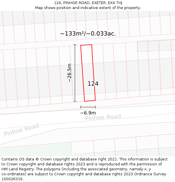124, PINHOE ROAD, EXETER, EX4 7HJ: Plot and title map