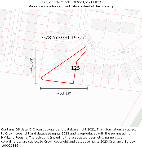 125, GREEN CLOSE, DIDCOT, OX11 8TD: Plot and title map