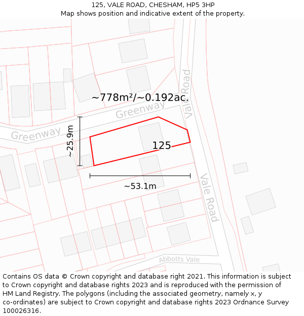 125, VALE ROAD, CHESHAM, HP5 3HP: Plot and title map
