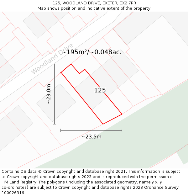 125, WOODLAND DRIVE, EXETER, EX2 7PR: Plot and title map