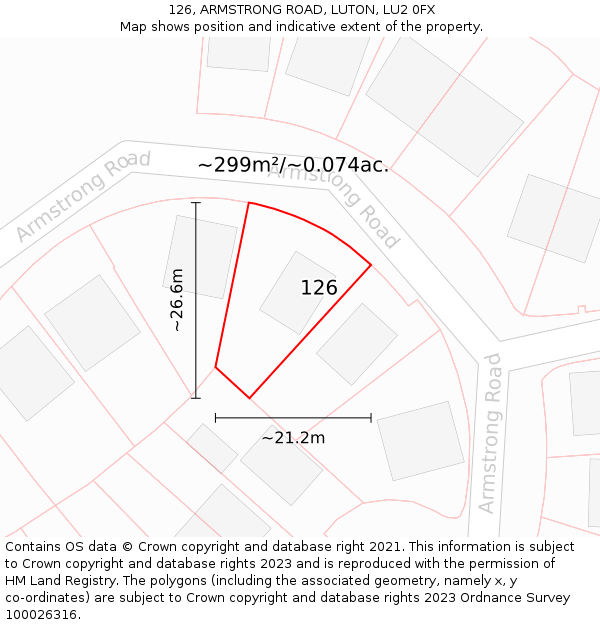 126, ARMSTRONG ROAD, LUTON, LU2 0FX: Plot and title map