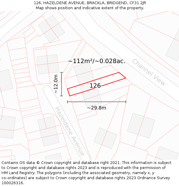 126, HAZELDENE AVENUE, BRACKLA, BRIDGEND, CF31 2JR: Plot and title map