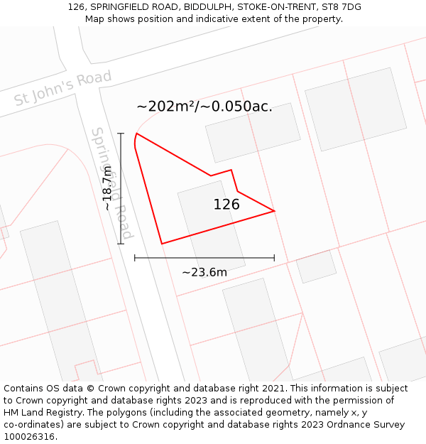 126, SPRINGFIELD ROAD, BIDDULPH, STOKE-ON-TRENT, ST8 7DG: Plot and title map