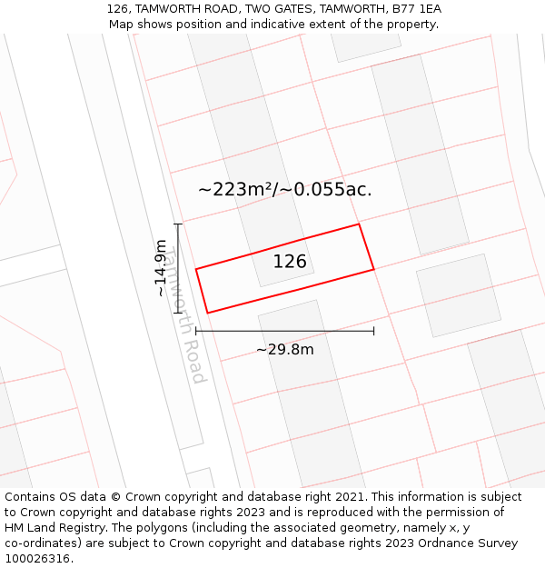 126, TAMWORTH ROAD, TWO GATES, TAMWORTH, B77 1EA: Plot and title map
