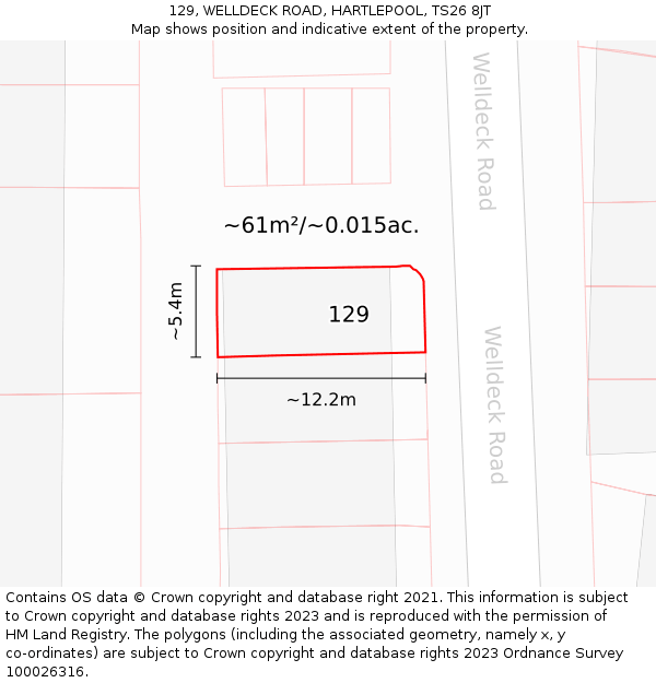 129, WELLDECK ROAD, HARTLEPOOL, TS26 8JT: Plot and title map