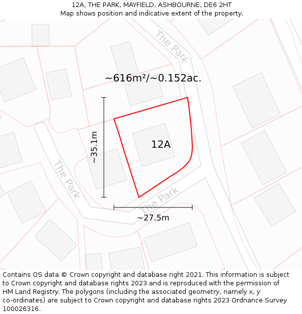 12A, THE PARK, MAYFIELD, ASHBOURNE, DE6 2HT: Plot and title map