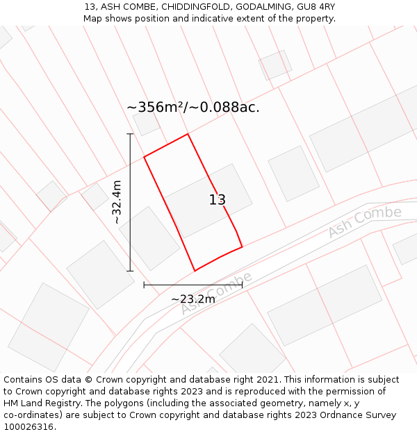 13, ASH COMBE, CHIDDINGFOLD, GODALMING, GU8 4RY: Plot and title map