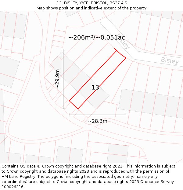 13, BISLEY, YATE, BRISTOL, BS37 4JS: Plot and title map