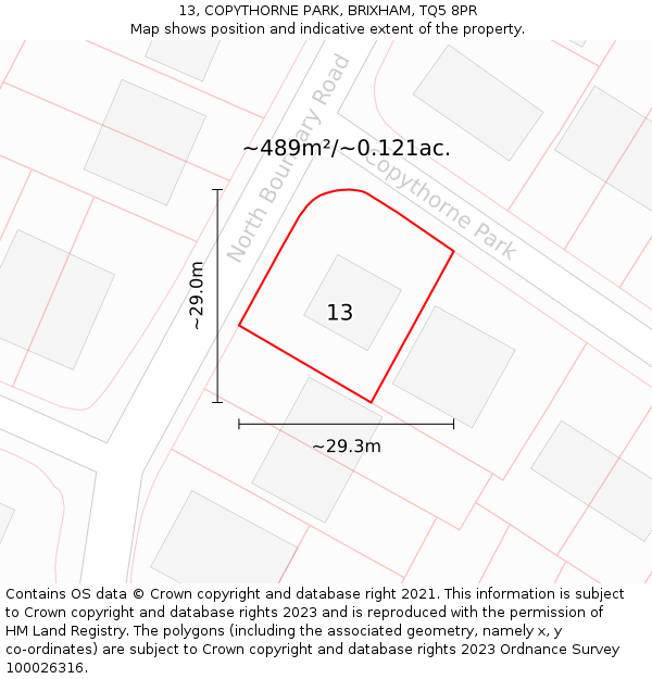 13, COPYTHORNE PARK, BRIXHAM, TQ5 8PR: Plot and title map