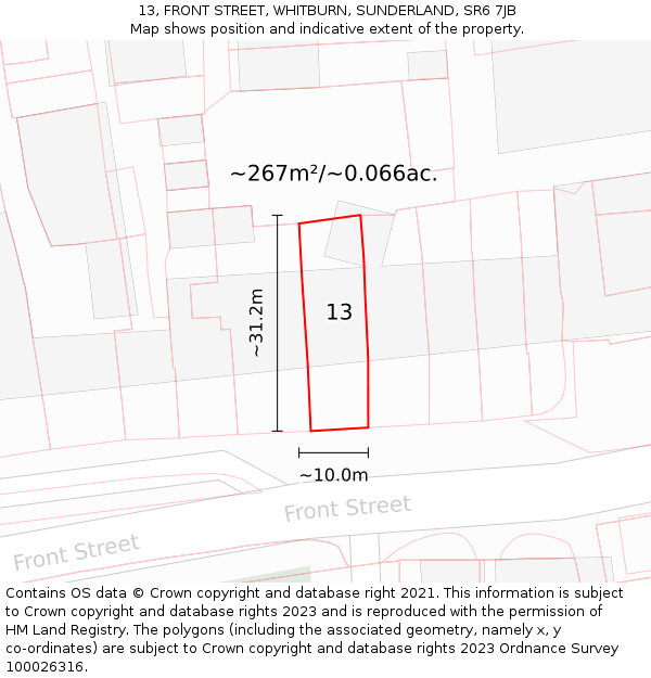 13, FRONT STREET, WHITBURN, SUNDERLAND, SR6 7JB: Plot and title map