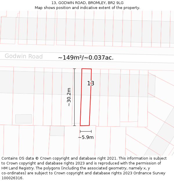 13, GODWIN ROAD, BROMLEY, BR2 9LG: Plot and title map