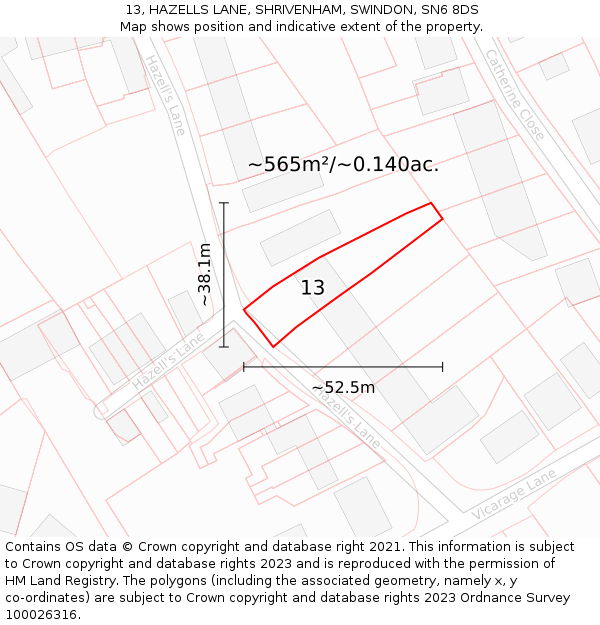 13, HAZELLS LANE, SHRIVENHAM, SWINDON, SN6 8DS: Plot and title map
