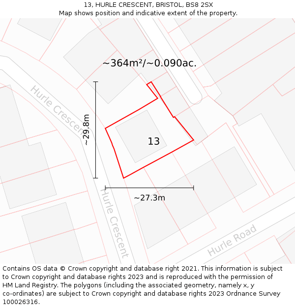 13, HURLE CRESCENT, BRISTOL, BS8 2SX: Plot and title map