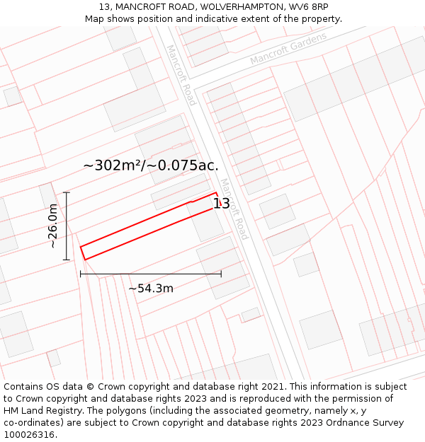13, MANCROFT ROAD, WOLVERHAMPTON, WV6 8RP: Plot and title map