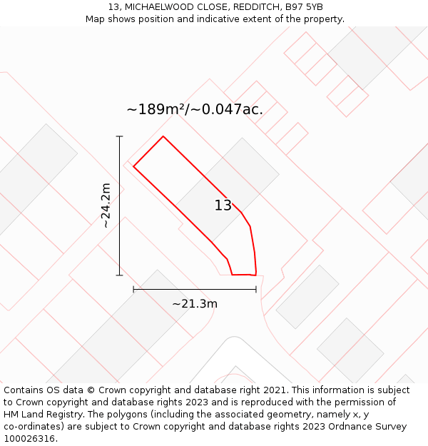 13, MICHAELWOOD CLOSE, REDDITCH, B97 5YB: Plot and title map