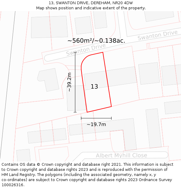 13, SWANTON DRIVE, DEREHAM, NR20 4DW: Plot and title map