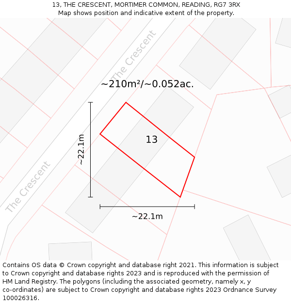 13, THE CRESCENT, MORTIMER COMMON, READING, RG7 3RX: Plot and title map