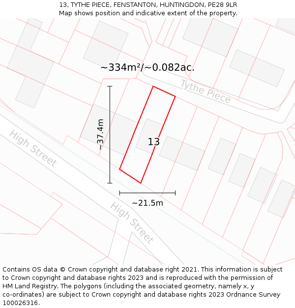 13, TYTHE PIECE, FENSTANTON, HUNTINGDON, PE28 9LR: Plot and title map