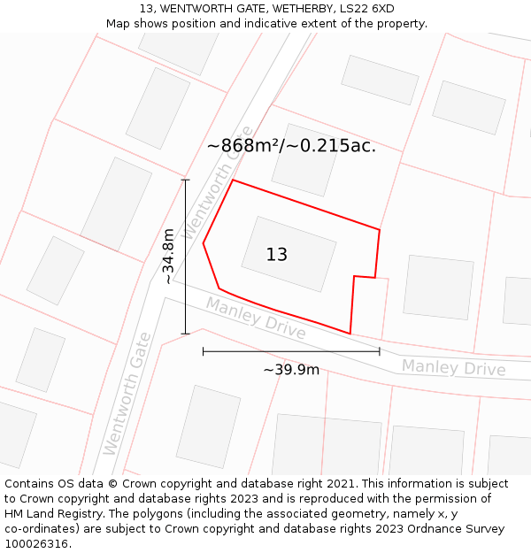 13, WENTWORTH GATE, WETHERBY, LS22 6XD: Plot and title map
