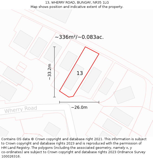 13, WHERRY ROAD, BUNGAY, NR35 1LG: Plot and title map