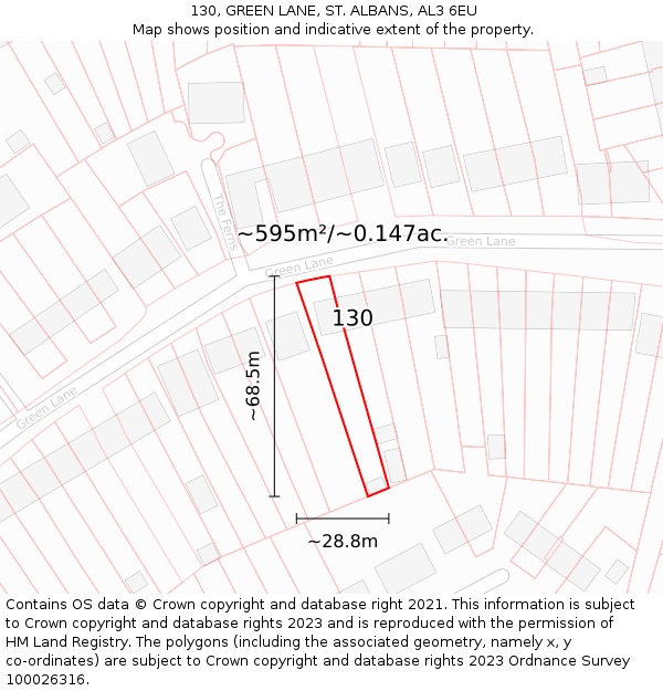 130, GREEN LANE, ST. ALBANS, AL3 6EU: Plot and title map