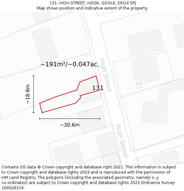 131, HIGH STREET, HOOK, GOOLE, DN14 5PJ: Plot and title map