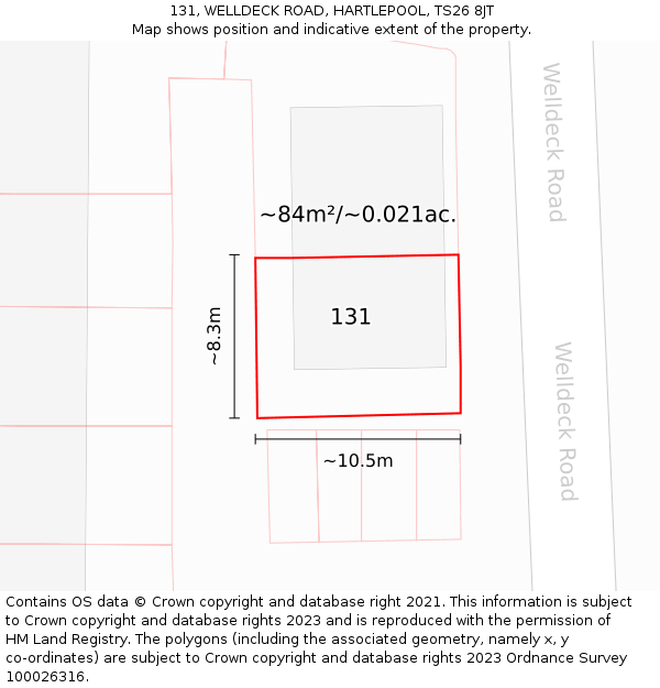 131, WELLDECK ROAD, HARTLEPOOL, TS26 8JT: Plot and title map