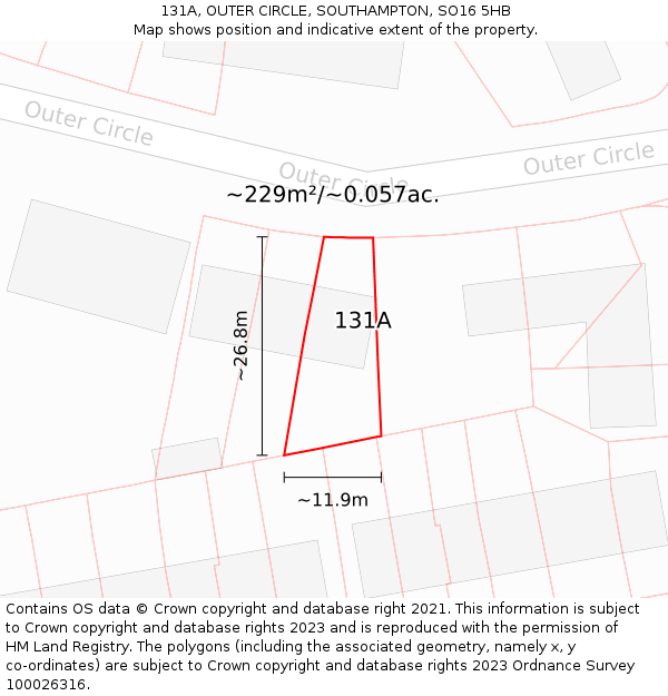 131A, OUTER CIRCLE, SOUTHAMPTON, SO16 5HB: Plot and title map