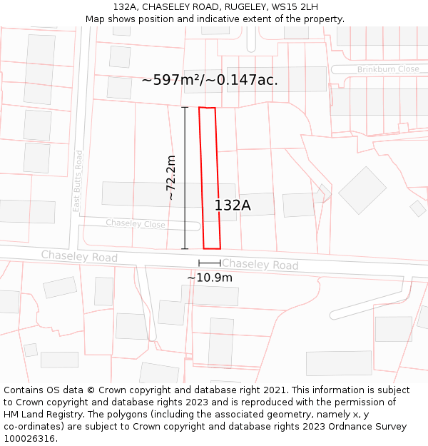 132A, CHASELEY ROAD, RUGELEY, WS15 2LH: Plot and title map
