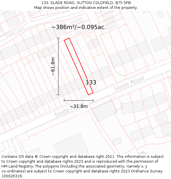 133, SLADE ROAD, SUTTON COLDFIELD, B75 5PB: Plot and title map