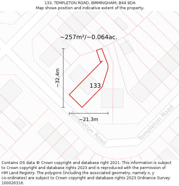133, TEMPLETON ROAD, BIRMINGHAM, B44 9DA: Plot and title map
