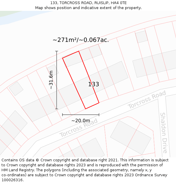 133, TORCROSS ROAD, RUISLIP, HA4 0TE: Plot and title map