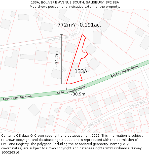 133A, BOUVERIE AVENUE SOUTH, SALISBURY, SP2 8EA: Plot and title map