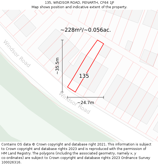135, WINDSOR ROAD, PENARTH, CF64 1JF: Plot and title map