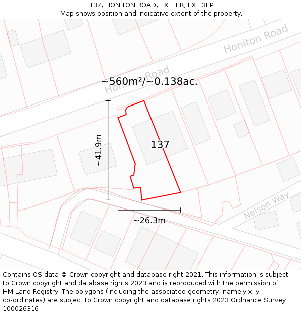 137, HONITON ROAD, EXETER, EX1 3EP: Plot and title map