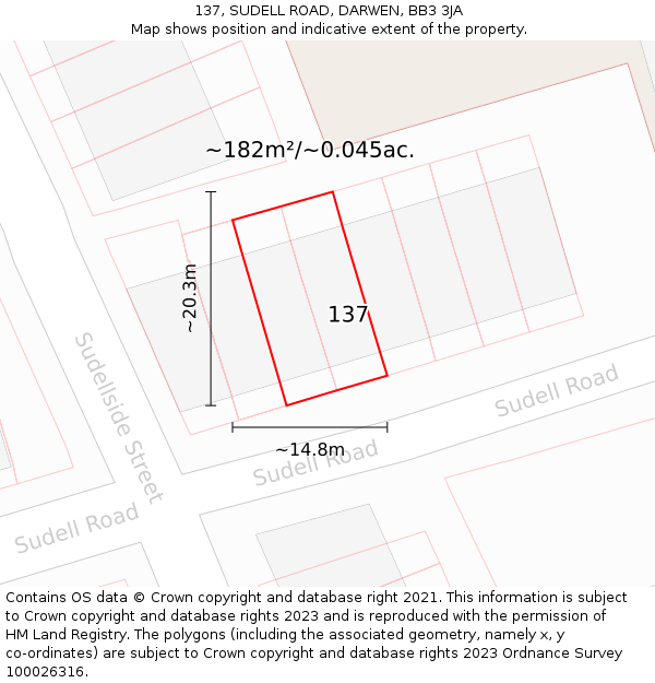 137, SUDELL ROAD, DARWEN, BB3 3JA: Plot and title map