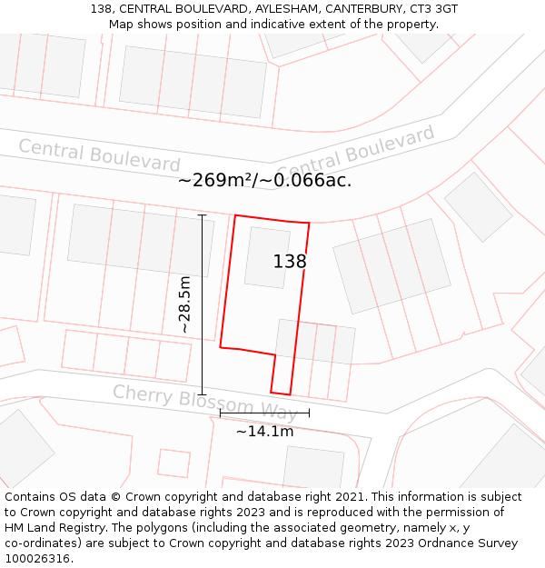 138, CENTRAL BOULEVARD, AYLESHAM, CANTERBURY, CT3 3GT: Plot and title map