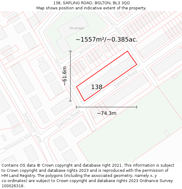 138, SAPLING ROAD, BOLTON, BL3 3QG: Plot and title map