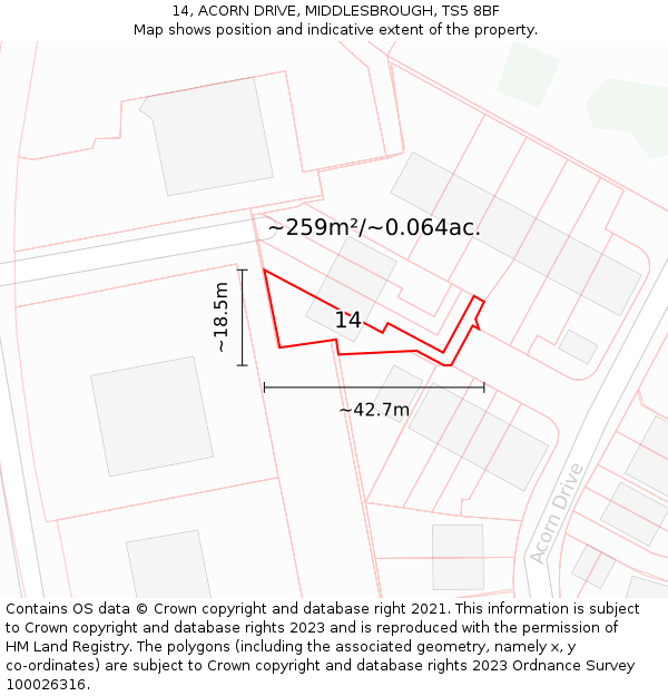 14, ACORN DRIVE, MIDDLESBROUGH, TS5 8BF: Plot and title map