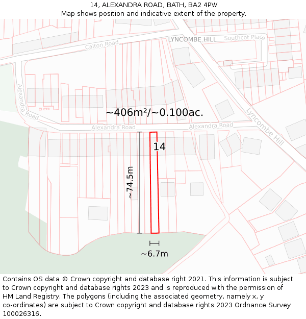 14, ALEXANDRA ROAD, BATH, BA2 4PW: Plot and title map