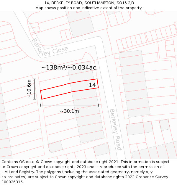 14, BERKELEY ROAD, SOUTHAMPTON, SO15 2JB: Plot and title map