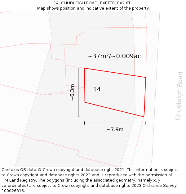 14, CHUDLEIGH ROAD, EXETER, EX2 8TU: Plot and title map