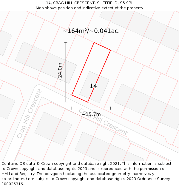14, CRAG HILL CRESCENT, SHEFFIELD, S5 9BH: Plot and title map