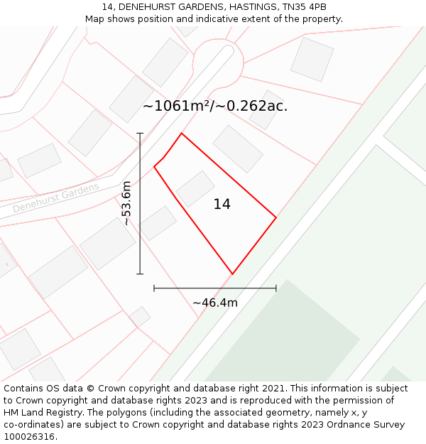 14, DENEHURST GARDENS, HASTINGS, TN35 4PB: Plot and title map