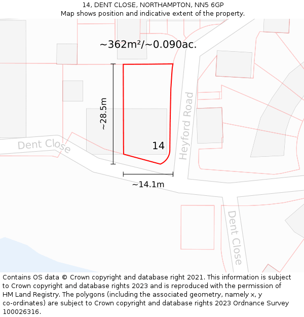 14, DENT CLOSE, NORTHAMPTON, NN5 6GP: Plot and title map