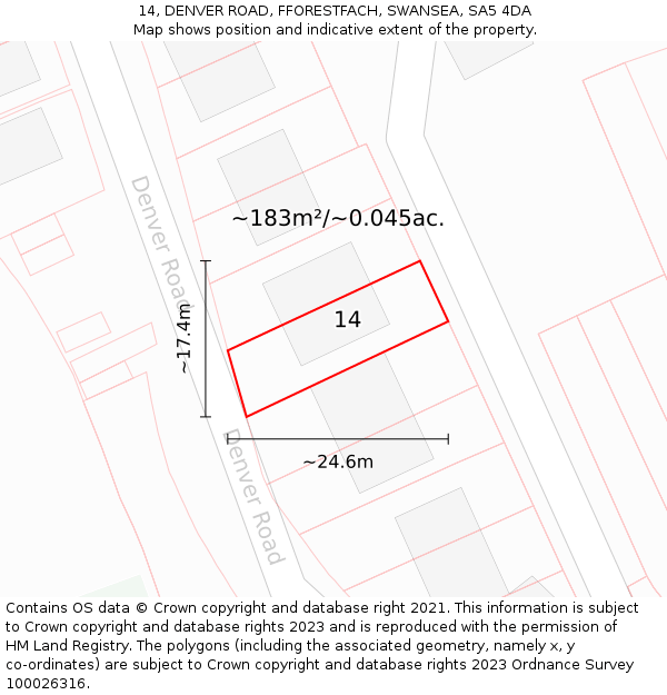 14, DENVER ROAD, FFORESTFACH, SWANSEA, SA5 4DA: Plot and title map