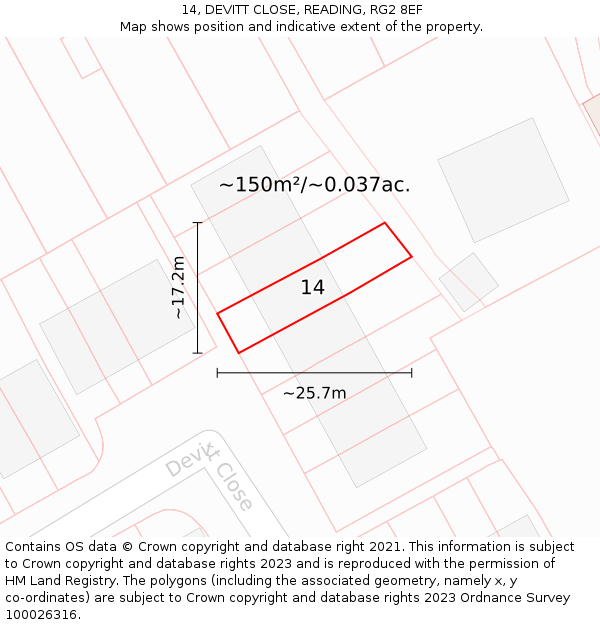 14, DEVITT CLOSE, READING, RG2 8EF: Plot and title map