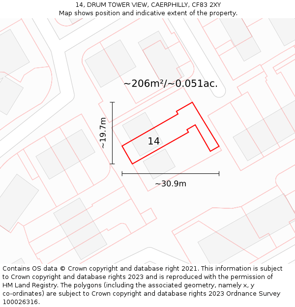 14, DRUM TOWER VIEW, CAERPHILLY, CF83 2XY: Plot and title map